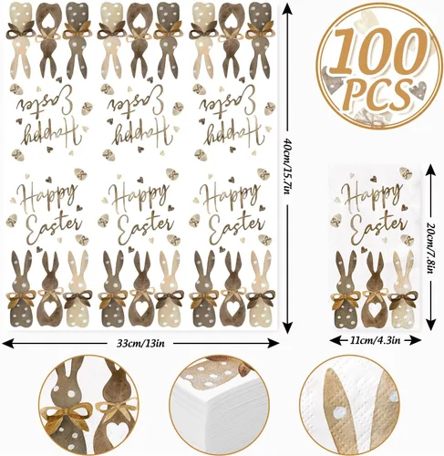 Vista 2 de 100 servilletas de Pascua con estampado de conejo, servilletas de papel para invitados, toallas de mano decorativas de conejo de Pascua, servilletas
