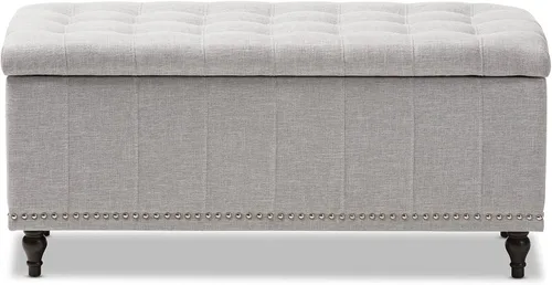 Vista 5 de Baxton Studio Sherrill - Banco otomano tapizado de tela beige grisáceo con botones