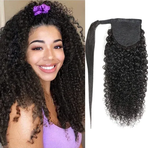 Vista 15 de Extensiones de cabello rizado para cola de caballo, cabello rizado para cola de caballo, extensión de cabello humano virgen brasileño