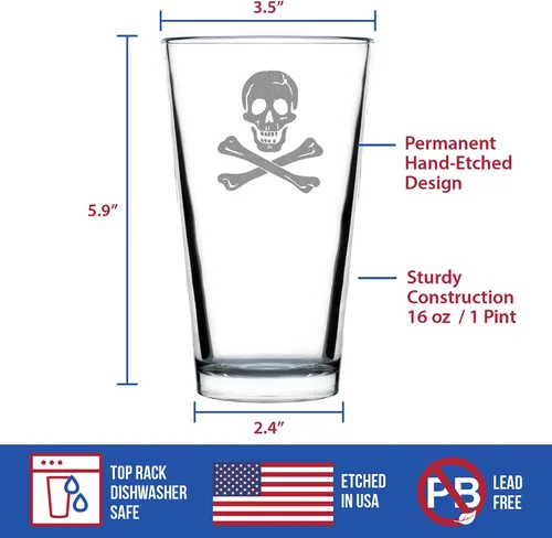 Vista 4 de Vaso de pinta personalizado con calavera y huesos cruzados para cerveza, decoración de calavera y regalos de bandera Jolly Roger, vasos de 16 onzas