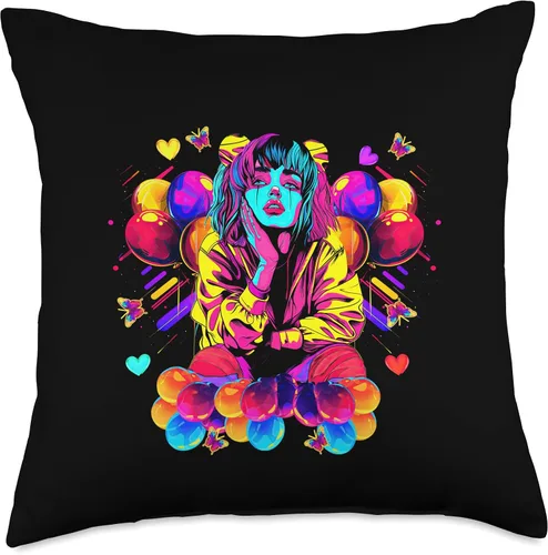Vista 4 de Streetwear synthwave 80s 90s retro anime Emo clown fashion Throw Pillow