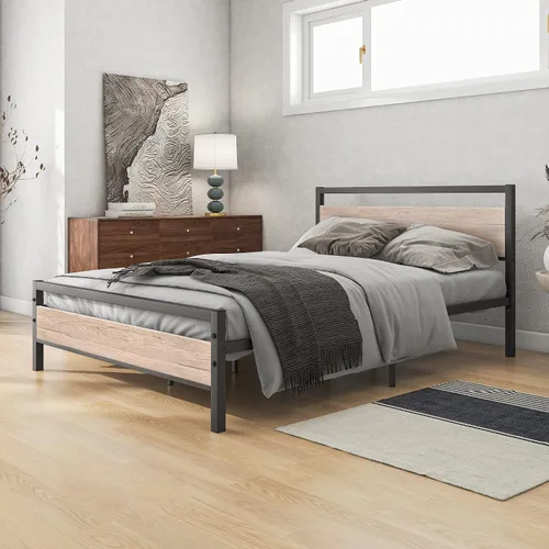 Vista 12 de BOFENG Marco de Cama Individual con Cabecera de Madera, Marco de Cama de Plataforma Individual de Metal Tamaño Individual Sin Somier Necesario Negro