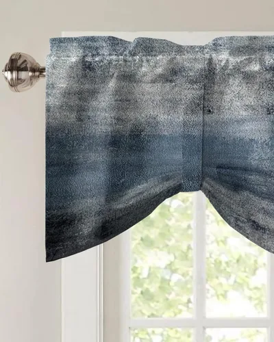 Vista 3 de Cenefas de ventana con lazo, estilo pintura al óleo, mancha artística, geométrica abstracta gris, cenefa para sala de estar, bolsillo para barra