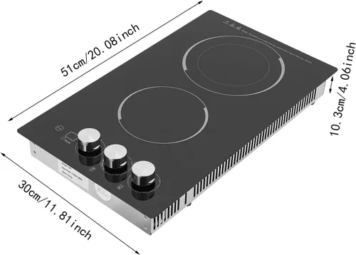 Vista 5 de Cocina de cerámica, 20 x 12 pulgadas, 2 quemadores integrados, estufa eléctrica con control táctil, temporizador de bloqueo infantil, estufa