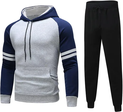 Vista 2 de lcepcy Hoodies for Men Pack, Mens Color Block Tracksuit 2 Piece Drawstring Striped Sweatsuit Outfit Jogging Set for Winter