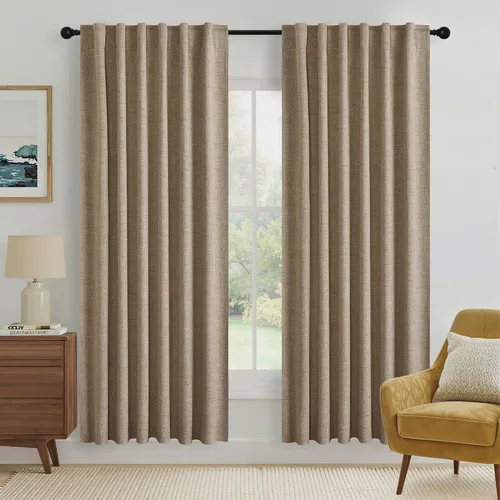 Vista 174 de RYB HOME Cortinas de lino texturizado 100% opacas de 84 pulgadas de largo, aislamiento térmico, privacidad, ahorro de energía para dormitorio, sala