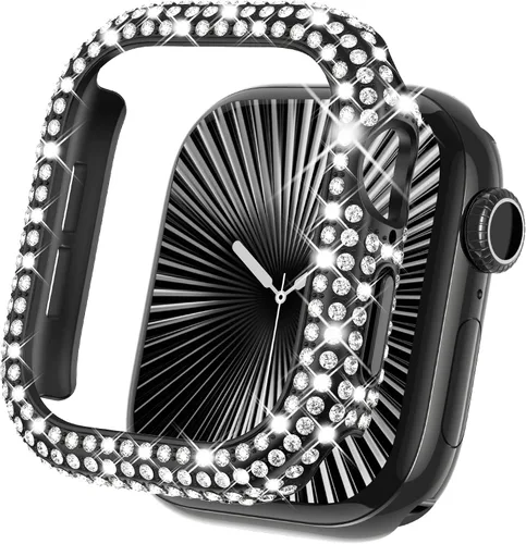 Vista 20 de KADES - Funda protectora completa compatible con iWatch, con protector de pantalla de vidrio templado incorporado, brillante y con diamantes de Negro