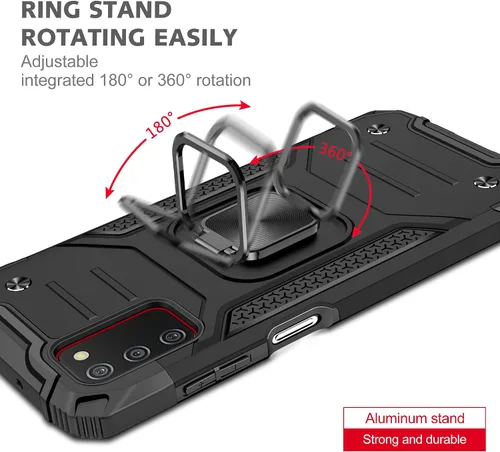 Vista 5 de HNHYGETE Funda para Samsung Galaxy A03s, Samsung A03s, con protector de pantalla HD, soporte giratorio de grado militar de 360° (resistente) a Negro