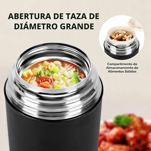 Vista 5 de Termo para comida caliente, frasco térmico para sopa de almuerzo de 29 onzas, recipiente aislado de boca ancha para comida caliente con cuchara