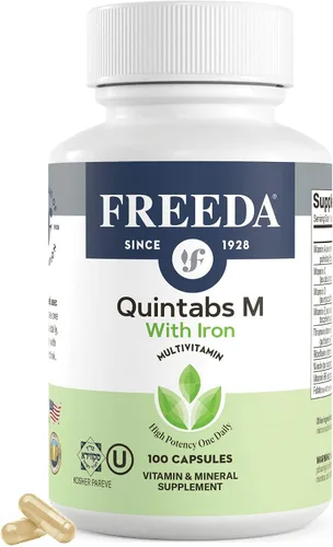 Vista 7 de FREEDA Multivitamínico - Quintabs-M con hierro - Suplementos multivitamínicos Kosher para la salud de la mujer - Multivitaminas para mujeres