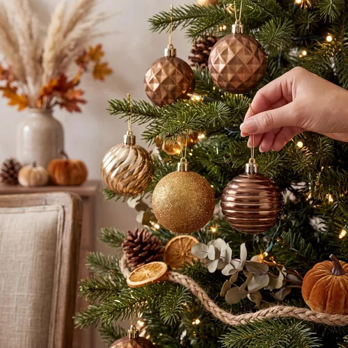 Vista 2 de Valery Madelyn - Juego de 24 adornos de Navidad para árbol de 2.36 pulgadas cobre dorado