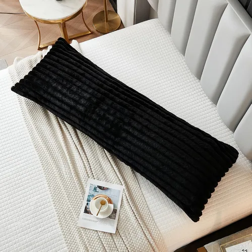Vista 10 de Juego de 2 fundas de almohada para cama tamaño king, fundas de cojín rectangulares lumbares con diseño de rayas, forro de piel de conejo sintética