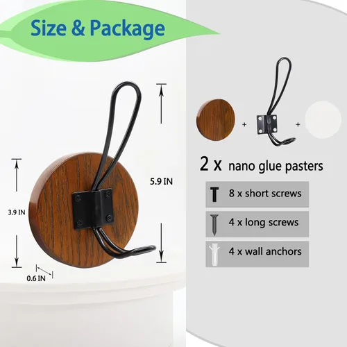 Vista 4 de Ganchos para toallas de baño, paquete de 2 ganchos de pared rústicos de granja para colgar batas, colgador de puerta autoadhesivo para colgar