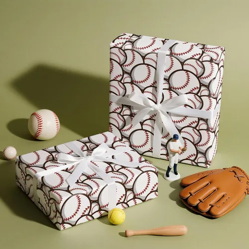 Vista 5 de WRAPAHOLIC Rollo de papel de regalo de béisbol - Rollo mini - 17 pulgadas x 9.8 pies - Papel de regalo deportivo clásico de béisbol, perfecto