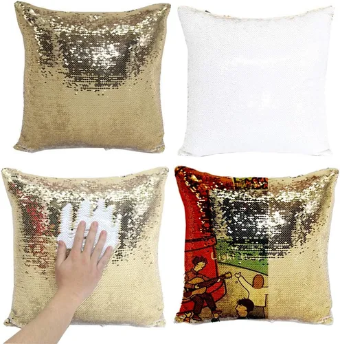 Vista 15 de H-E Funda de cojín cuadrada en blanco reversible con lentejuelas mágicas deslizantes para sublimación (azul)