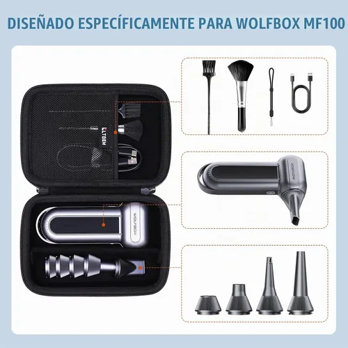 Vista 2 de Estuche LTGEM para Plumero de Aire Compatible con WOLFBOX MF100 / MF200 Plumero de Aire Eléctrico y Plumeros de Aire Comprimido, Negro (Solo Estuche)