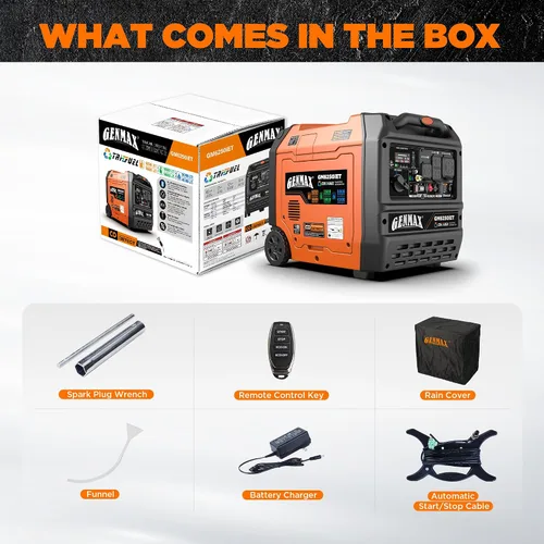 Vista 9 de GENMAX Generador inversor silencioso de 6250 W de tres combustibles (modelo 2026) cuenta con arranque y parada automática de 2 cables, control