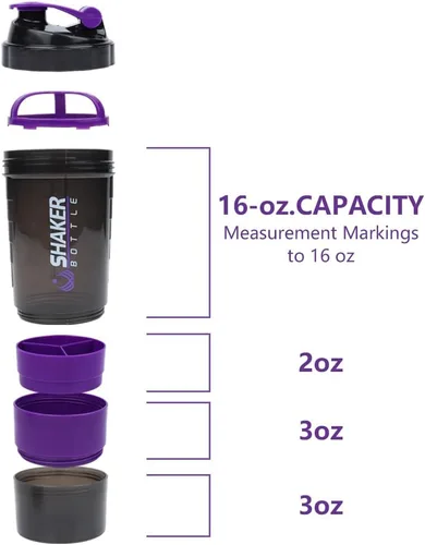 Vista 2 de XSUPER Botella Batidora, Botella Batidora a Prueba de Fugas para Mezclas de Proteínas, Vaso de 3 Capas de 16oz con Tapa Desenroscable