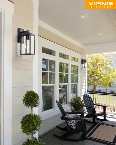 Vista 8 de VIANIS Luces de Pared para Exteriores, Luces de Porche Linterna para Exteriores, Accesorios de Iluminación para Exteriores Impermeables Negros