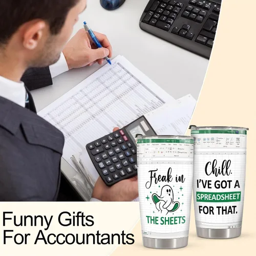 Vista 4 de Vaso de contador de 20 onzas con tapa de acero inoxidable aislado de Excel para contador, para hombres y mujeres, CFO de CPA, compañero de trabajo