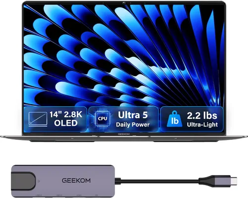 Vista 10 de GEEKOM GeekBook X14 Pro Laptop, 2.2 lb Ultra Thin 14" 2.8K OLED Notebook