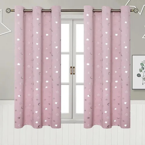 Vista 118 de BGment Cortinas opacas para dormitorio infantil, con aislamiento térmico, con ojales, estampado de estrellas plateadas, cortinas para oscurecer