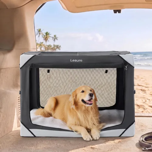 Vista 8 de Lesure Jaula Plegable para Perros - Perrera de Viaje Portátil para Perros Medianos, Jaula para Mascotas de 4 Puertas con Ventanas de Malla