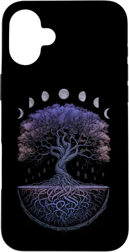 Vista 22 de Funda para iPhone 11 Pro Max Yggdrasil nórdico árbol de la vida vikinga fases de la luna