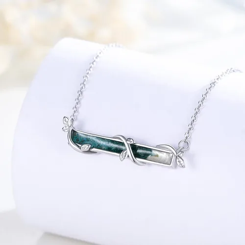 Vista 2 de Aututer Collar de barra horizontal de plata de ley con colgante de barra de hoja de ópalo blancoazulverde, regalo de joyería de ópalo para mujeres