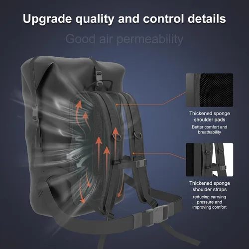 Vista 4 de Mochila impermeable, mochila de senderismo resistente, bolsa seca de 85 litros, cierre enrollable, para kayak, viajes, senderismo, pesca, camping