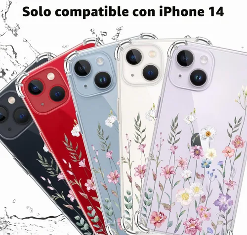 Vista 2 de Funda para iPhone 14, [3 en 1] con protector de pantalla y protector de lente de cámara, diseño de patrón de flores, transparente, suave, a prueba