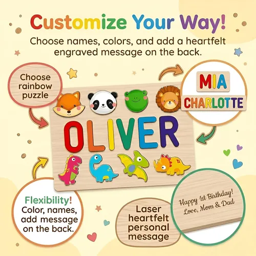 Vista 6 de Rompecabezas de nombre personalizado para niños, regalo de juguetes personalizados para bebés, rompecabezas de nombre personalizados para niños