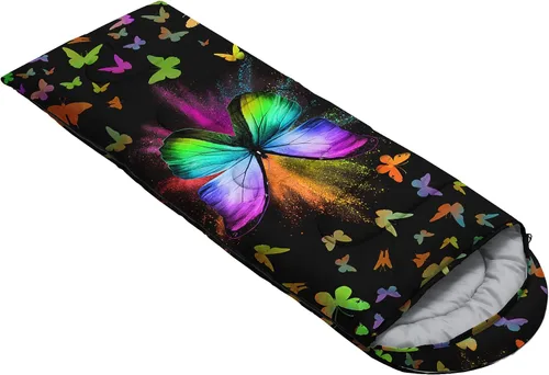 Vista 4 de HOSIMA Saco de dormir de mariposa para adultos y niños para campamento, saco de dormir ultraligero gótico negro para clima frío y verano.