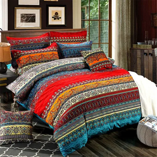 Vista 9 de ABREEZE Juego de ropa de cama de 3 piezas, estilo bohemio, retro, étnico, vintage, floral, ropa de cama bohemia, 100% algodón cepillado, damasco