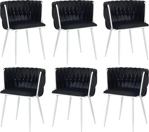 Vista 36 de Juego de 2 sillas de comedor de terciopelo, sillas laterales tapizadas tejidas con patas de metal negro, sillas decorativas modernas, sillas