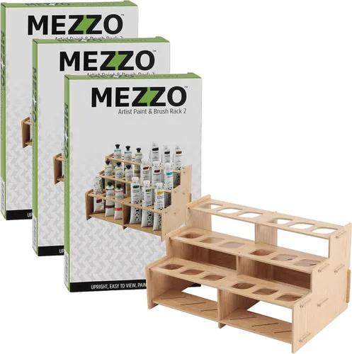 Vista 14 de Mezzo Artist Paint and Brush Rack - Soporte de Escritorio Multicapa de Laminado Veteado de Madera Organizador de Almacenamiento y Exhibición