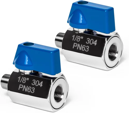 Vista 19 de Paquete de 2 válvulas de bola mini de 1", válvula de cierre de acero inoxidable 304 rosca NPT hembra x macho válvulas pequeñas para espacio compacto