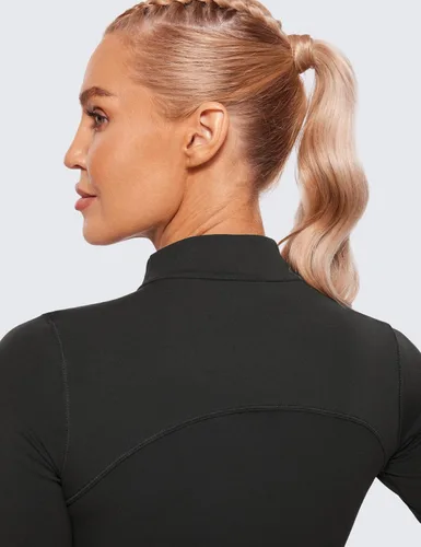 Vista 4 de CRZ YOGA Butterluxe - Camiseta corta de manga larga con cuello alto falso para mujer, ajustada, atlética, entrenamiento, casual, capa base