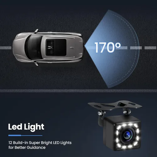 Vista 2 de Cámara de visión trasera para automóvil, cámara de marcha atrás HD 170° gran angular 12 LED visión nocturna, para RV, camiones, remolque, SUV