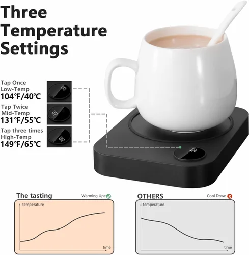 Vista 2 de Calentador de taza de café, calentador de café para escritorio con apagado automático y 3 ajustes de temperatura, calentador inteligente de taza
