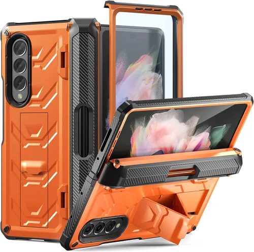 Vista 10 de Funda resistente para Samsung-Galaxy-Z-Fold-3 con soporte integrado [soporte para bolígrafo S] [protector de pantalla] [protección de bisagra], Negro