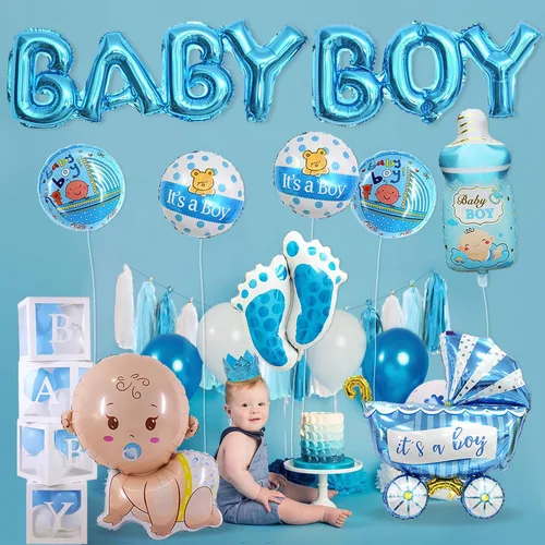Vista 5 de 10 piezas de globos azules para bebé niño, decoraciones para baby shower, letra de Mylar de aluminio "It's A Boy" para bienvenida a casa, fiesta