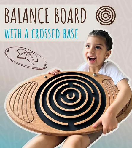 Vista 2 de Tabla de equilibrio de madera con laberinto laberinto de 23 x 14 pulgadas – Entrenador de fuerza y coordinación para terapia física, fitness