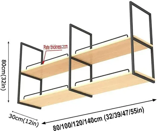Vista 2 de Estantería de techo, estante de almacenamiento montado en el techo de 2 niveles de madera maciza de hierro nórdico, libros de plantas para botellas