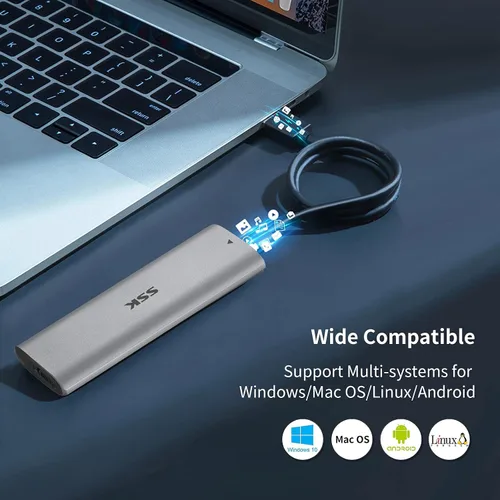 Vista 10 de SSK Adaptador de carcasa SSD M.2 NVME sin herramientas, JMS583 Chip USB C 3.2 Gen 2 10Gbps PCIe MKey Carcasa de unidad de estado sólido externa