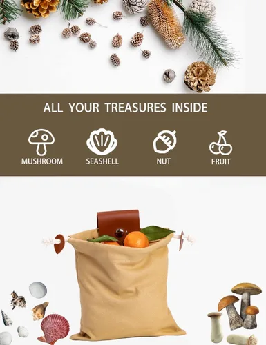 Vista 5 de Foraging Bag Adjustable Shoulder Strap Canvas Foraging Pouch for Hiking, Bushcraft, Collapsible Belt Bag for Collecting Mushrooms, Rocks, Seashells