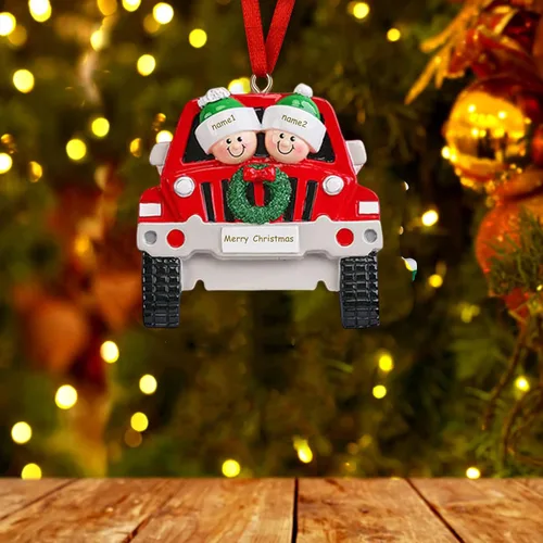 Vista 3 de Adornos de Navidad personalizados, adornos de Navidad 2024, adornos grabados personalizados para decoración del árbol de Navidad (Familia de 2)