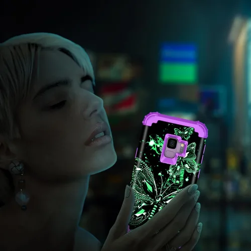 Vista 6 de Miqala Funda para Galaxy S9, brilla en la oscuridad, tres capas, resistente, a prueba de golpes, protección de cuerpo completo, parachoques