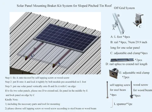 Vista 2 de Kit de soporte de montaje de techo de panel solar para techo de estaño inclinado inclinado