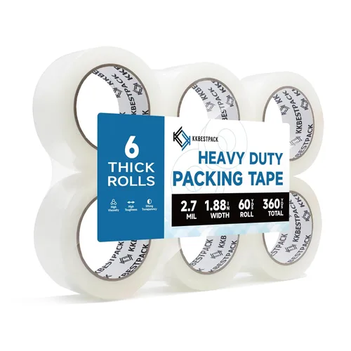 Vista 5 de KKBESTPACK Cinta de embalaje resistente, 1 rollo, 1.88 pulgadas x 60 yardas, cinta transparente de envío y embalaje para cajas de mudanza